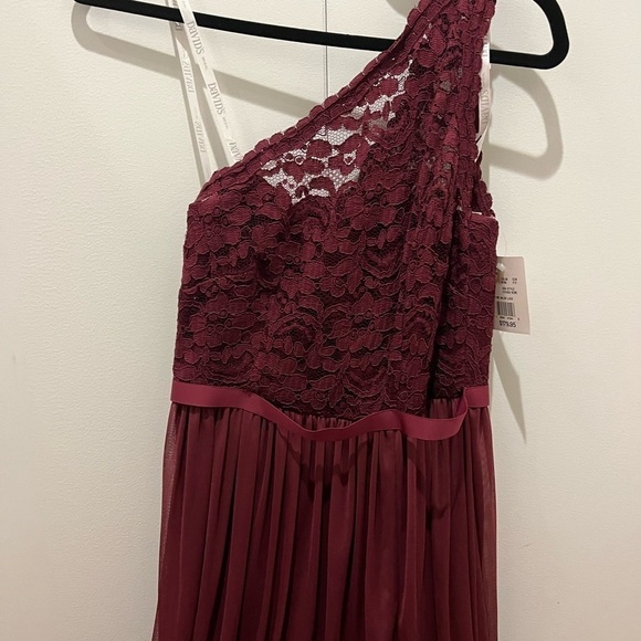David’s bridesmaids one shoulder flowy dress new with tag dark burgundy lace - Picture 3 of 8